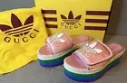 Gucci x Adidas GG Pink Satin Platform Sandals Slides Women’s Size 40.5 (US 10.5)