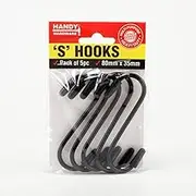 Handy Hardware PVC Coated S Hooks with Scratch Proof Tip Protectors, 80 x 35 mm (5 Pieces)