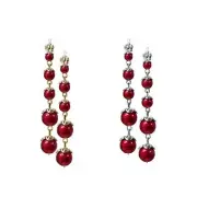Earrings Red Pearl classic long drop, choose clip on or pierced