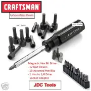 Craftsman 26 pc Screw and Nut Driver Bit Bits Set with Magnetic Handle NEW