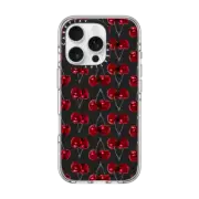 iPhone 16 Pro Clear Case MagSafe Compatible Modern Cherries Red and Gray Fruity Pattern on Charcoal Black