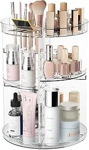 Lulltou Modern Minimalist 360 Rotating Makeup Organizer, Clear Spinning Skincare Organizer with 8 Adjustable Layers, Cosmetics Storage Shelf for Vanity Bathroom Countertop Bedroom