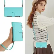 [PONRFEKT] for OnePlus 11 Phone Case,Flip Case Leather Wallet Case with 9 Card Holder Zipper Wallet with Lanyard Wristlet Protective Phone Cover,Mint Green
