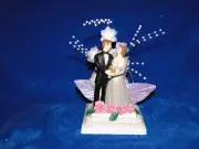 New Handmade Bride & Groom Wedding cake topper or Centerpiece in pink roses