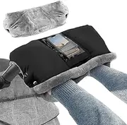 Novelfun Baby Pushchair/Pram/Stroller/Buggy/Baby Carriage Gloves Universal Size Hand Muff with Clear Pocket Hand Warmer Waterproof Windproof Anti-Freeze Extra Thick Gray Lining Fleece - Black
