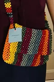 Cynthia Rowley Women's Stripe Beaded Multicolor Crossbody Bag Boho NWT