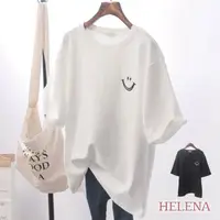 在飛比找momo購物網優惠-【HELENA】微笑印花寬鬆短袖上衣(短袖T恤 素T 顯瘦上