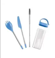 Lot of 25 Sets - Wheat Straw Fiber Utensils in Case – 5-In-1 Set – Blue