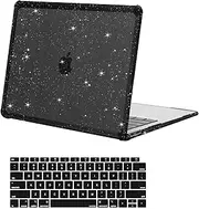 MOSISO Compatible with MacBook Air 13 inch Case 2022-2018 Release A2337 M1 A2179 A1932, Anti-Cracking&Anti-Fingerprint Heavy Duty Glitter Plastic Hard Case with TPU Bumper&Keyboard Cover, Black