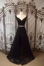 V656 SHERRI HILL 51163 BLACK SZ 8 $490 2 PC V36 PROM PAGEANT FORMAL GOWN DRESS