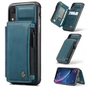CaseMe Shockproof iPhone XR PU Leather Case Cover Zipper Wallet Apple [Teal Green]