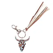 LeatherLong Horn Tassel Key Ring Turquoise/Brown