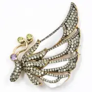 11.40ct Amethyst peridot and Sapphire 925 Sterling Silver Gold Plated Brooch