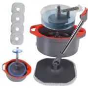 Spin Mop and Bucket Set with Separate Dirty and Grey and Orange with 4 Pads