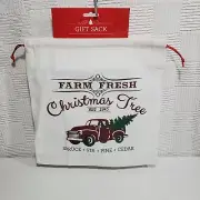 Christmas Burlap Gift Sack 11" X 11" Farm Fresh Trees Bag Draw String New