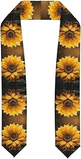 [SKKNT] Beautiful Sunflower 4 Print Graduation Shawl Stole For Academic Commencements Honor Sash Congratulations Gift, Flattened, One Size