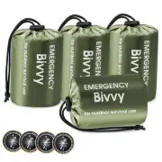 Emergency Sleeping Bag, 4 Pack Portable Thermal Bivy Sack, Waterproof Green