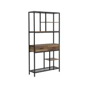 IHOMDEC 6-Tier Open Multi-function Bookshelf with Drawers Rust Dark Brown
