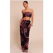 Brown Zebra Print Maxi Skirt, Brown