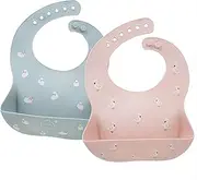 Little Dimsum Baby Bibs 2Pcs Silicone Baby Feeding Bibs Easily Adjustable and Wipe Clean Soft Waterproof Weaning Bibs Perfect Food Crumb Catcher for Babies & Toddlers(Duck&sheep)