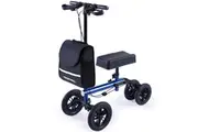 Equipmed Knee Scooter Walker, 10 inch Tyres Dual Brakes Bag - Broken Leg Ankle Foot Mobility - Crutches Alternative - Blue