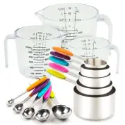 Measuring Cups and Spoons Set 13 Piece. Includes 10 Stainless Steel Measuring...