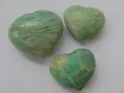 Genuine Crystals THREE Amazonite Hearts Reiki 3.9 oz / 113 grams