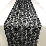 2 pcs Lace Table Runner for Dinning Table Decor, Black Skull & Rose Pattern Lace Material Table Runner for Party Decor, 14 * 72'' Rectangle Lace Fabric for Desk Runner