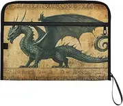 YMXFXP Dragon Retro Green Expandable Filing Folder, 13-Pocket Funny Cute Design with Sticky Labels, A4 Letter Size Document Organizer for Office, School, Boys, Girls