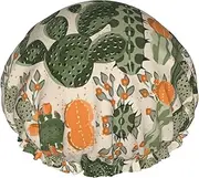 Green Cactus Print Various Activities Shower Cap Reusable Soft And Lightweight Bath Hair Cap Long Hair