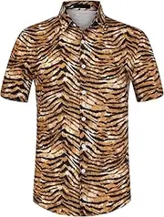 [Lars Amadeus] Men's Leopard Print Shirts Button Down Short Sleeves Vintage Animal Cheetah Print Shirts