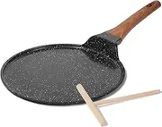 ESLITE LIFE Crepe Pan with Spreader, Nonstick Ceramic Coating Flat Skillet Tawa Dosa Tortilla Pan, PFOA Free (Black, 11" w/spreader)