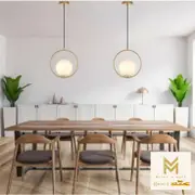 Modern Round Art Deco Pendant Light Brushed Brass with Opal Glass