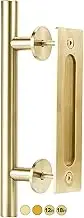 12-Inch Brushed Brass Gold Barn Door Handle Kit, Closet Door Handle Stainless Steel, Pull Handle and Flush Handle Set, Heavy Duty Large Sliding Door Handles Hardware Included (1-Door Pack)