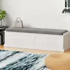 Storage Ottoman Blanket Box Bench 140Cm Fluted Faux Linen Seat Chest Grey