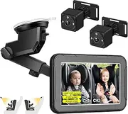 MYPIN 5'' Baby Car Camera & Monitor for Back Seat, 2 HD 1080P Cameras with IR Night Vision Function, 150° Wide View with Reusable Sucker Bracket, Real Time Infant Safety for Toddlers & New Parents