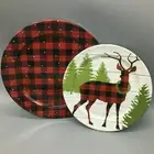 8pc Cynthia Rowley Christmas Buck Melamine Dinner Salad Plate Set Buffalo Plaid