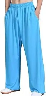 [HanzhuoLG] Men Women Tai Chi Pants Soft Breathable Kung Fu Wu Shu Wing Chun Fitness Yoga Pants Lake Blue XL