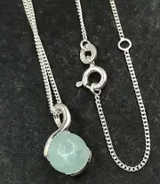 aquamarine pendant round solid Sterling Silver adjustable 16/18” chain, natural