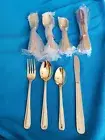 GOLD PLATE 32 PIECE BEADED FLATWARE SILVERWARE SERVICE FOR 8