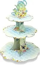 Cheerland Whimsical 3-Tier Blue Floral Alice in Wonderland Teapot Cupcake Stand for Birthday, Wedding, Baby Shower & More