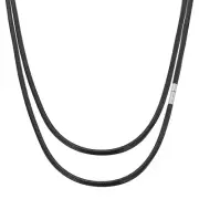 16" Leather Necklace Cord, 3mm Braided Leather Cord, Black/Silver