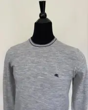 New ETRO Men's Sweater XXL size Crew Neck Pullover Light Gray Wool Knit Jumper
