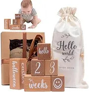 Baby Monthly Blocks | Wooden Month for Baby - Digital Blocks for Boy and Girl Commemorative Baby Growth Record Card