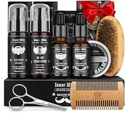 Upgraded Beard Shampoo Wash & Conditioner, Oil, Balm Softener Care Set Grooming kit, Perfect Gifts for Men Him Boyfriend Dad, Best for Beard Rapid Growth and Thickening, Template Shaper