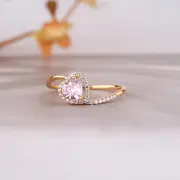 Unique Heart Shape Ring Pink Gemstone Moissanite Ring Yellow Gold Silver Ring