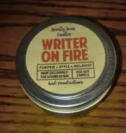 Novelly Yours Writer On Fire 4 oz. Candle Scribblers Exclusive Pumpkin Apple Mol