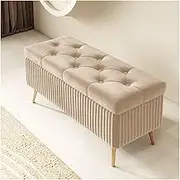 Bed End Bench Storage Bench- Entryway Bench, Ottoman for Bedroom End of Bed,Modern Velvet Benche Bedroom Benches for Foot of Bed,Upholstered Bench with Golden Legs Bedroom Bench(White,100*40*45cm)