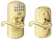 Schlage FE595-PLY-FLA Flex Lock Keypad Entry Lock Leverset - Brass