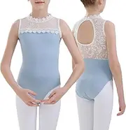 [FEOYA] Gymnastics Leotards for Kids Girls Sleeveless One Piece Athletic Bodysuit Lace Floral Ballet Dance Leotard Dancewear for Toddler Children 3-14 Years